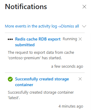 Screenshot showing the export progress in the Notification pane.