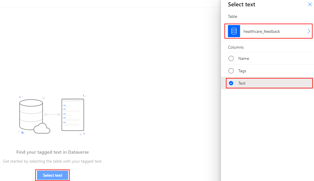 Select text panel Screenshot of the Select text panel.