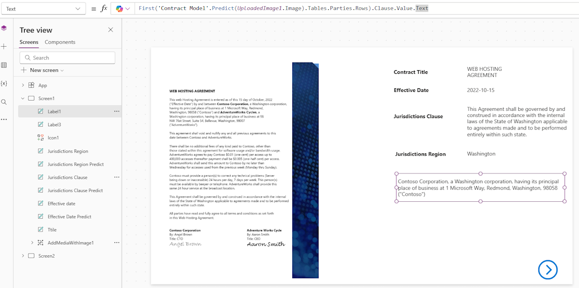 Screenshot of a first clause field for a contract document.