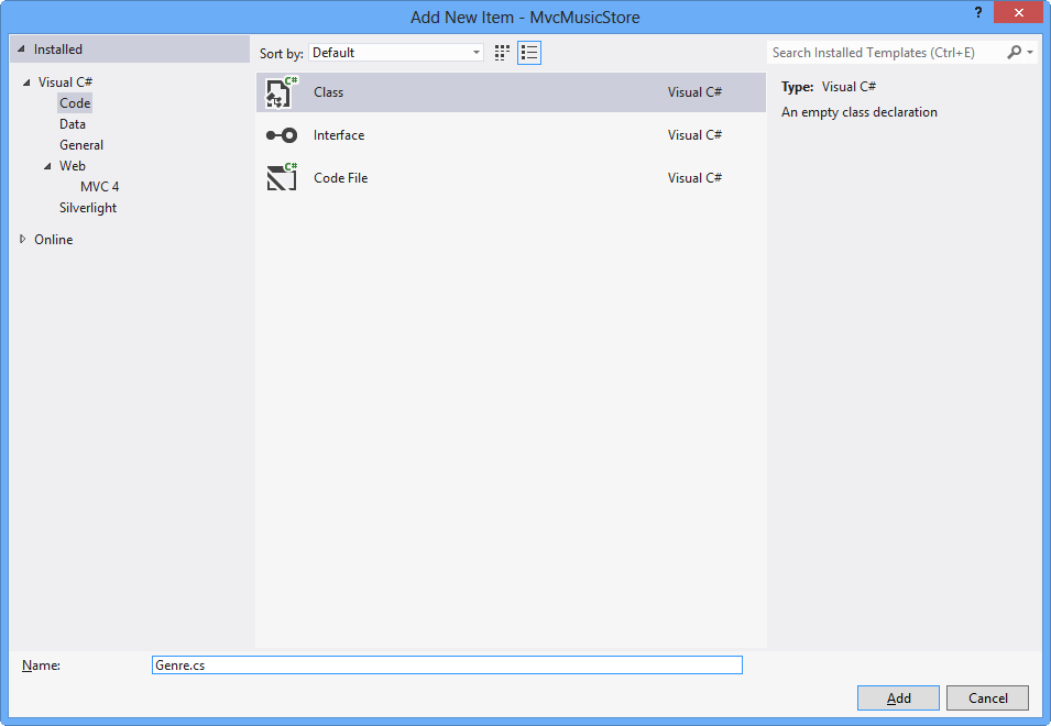 Add Genre Model Class Add Genre Model Class
