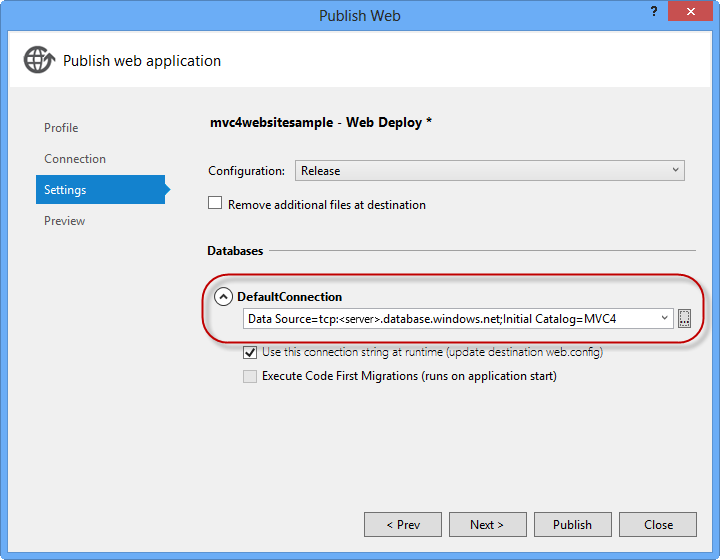 Connection string pointing to SQL Database Connection string pointing to SQL Database