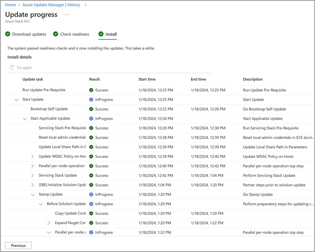 Screenshot to view update progress in Azure Update Manager.
