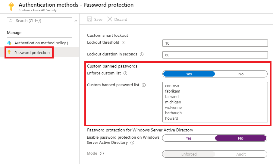 Modify the custom banned password list under Authentication methods
