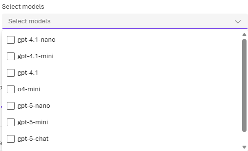Screenshot of model router subset selection.