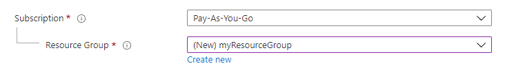 Screenshot of the Project Details section showing where you select the Azure subscription and the resource group for the web app.