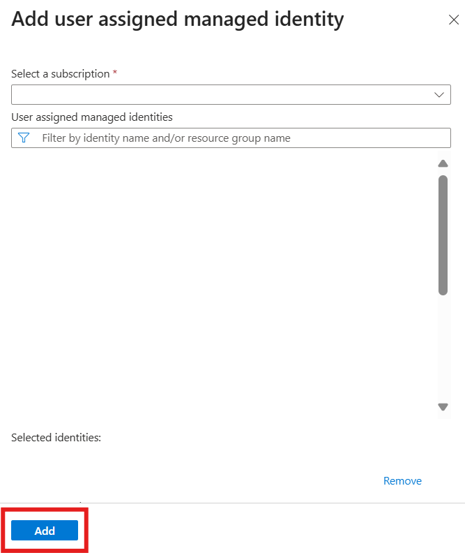 Screenshot of selecting specific user assigned managed identity.