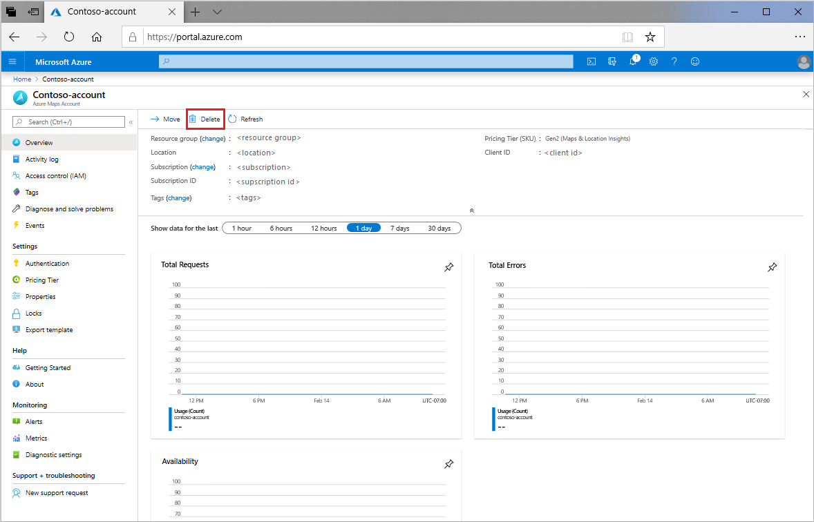 Delete your Azure Maps account in the Azure portal