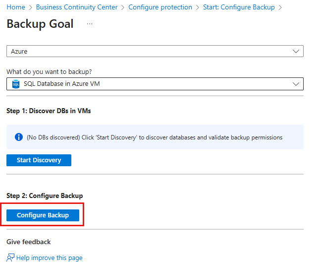 Select Configure Backup