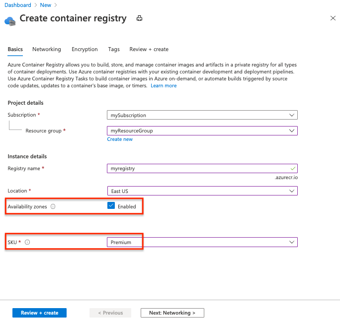 Enable zone redundancy in Azure portal.