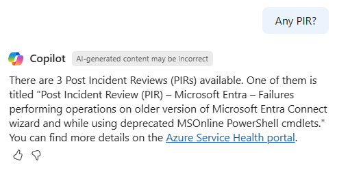 Screenshot of Microsoft Copilot responding with data and link to click.