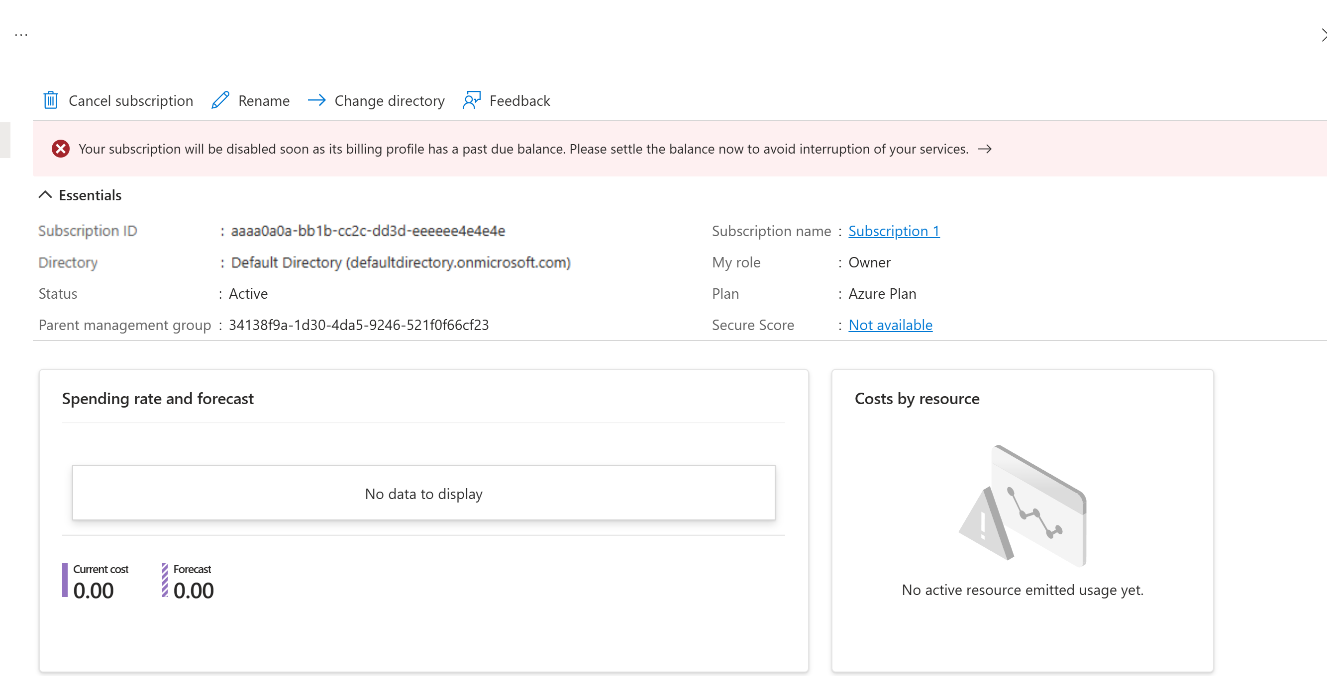 Screenshot on error banner for past due invoices for modern subscriptions.