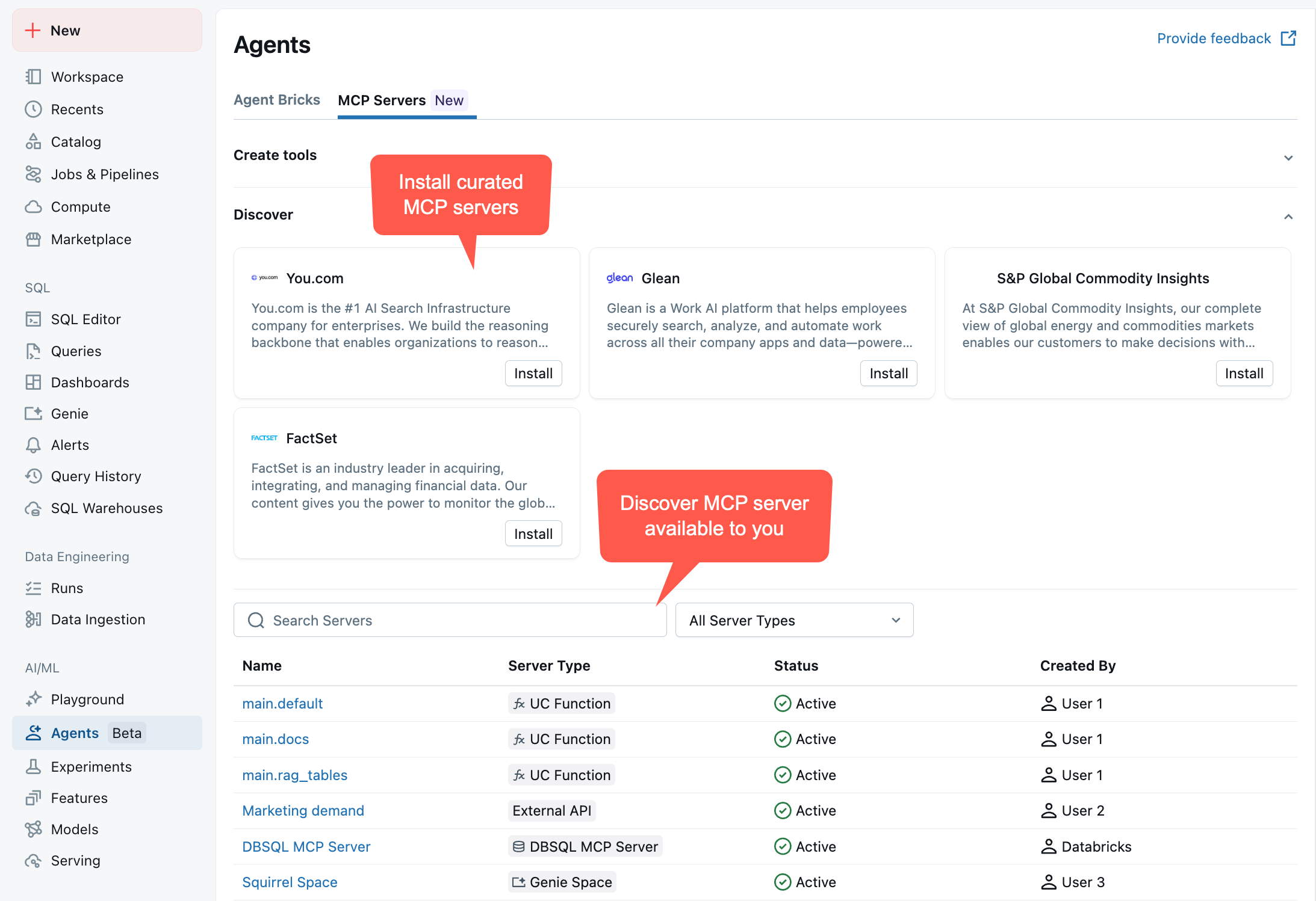 Agents MCP Server tab