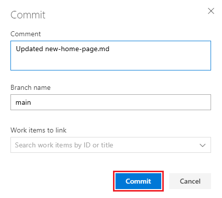 Screenshot of the Commit dialog to add your changes to your wiki repo.