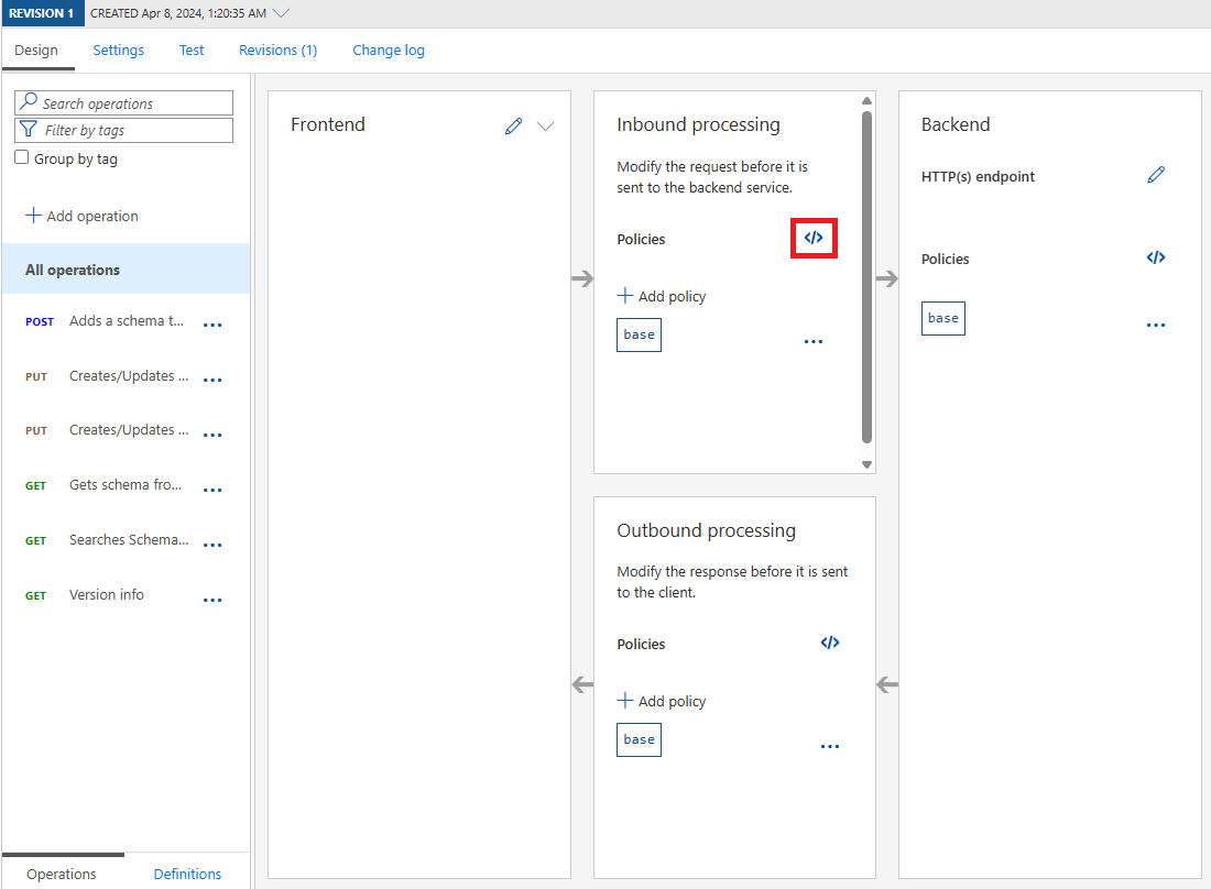 Screenshot of the API policy screen.