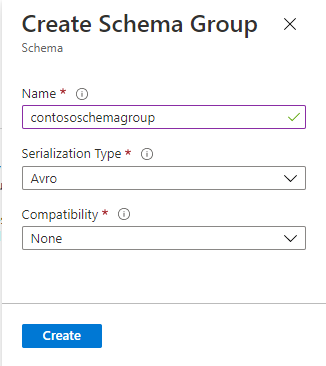 Screenshot showing the page for creating a schema group.