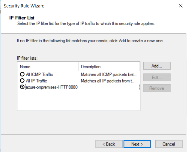 selection of existing IP Filter List 45