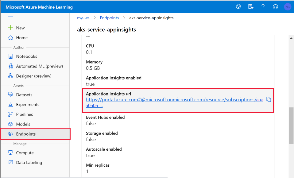Locate Application Insights url