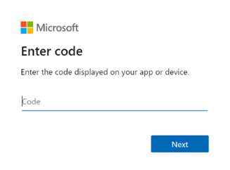 Screenshot showing how to enter a device code.
