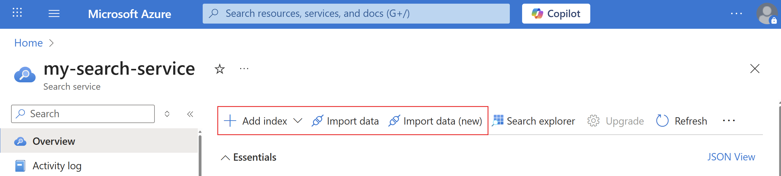 Screenshot of the options to add an index.