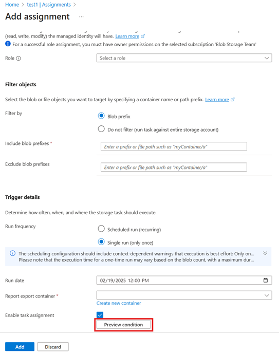 Screenshot of the add assignment pane.