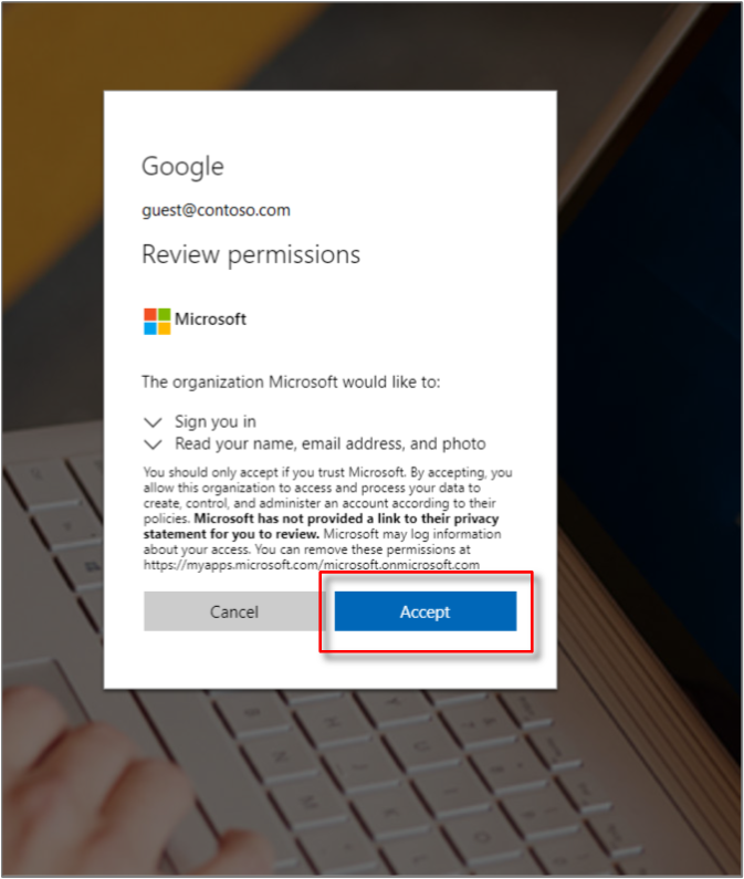 Guest reviews permissions and accepts