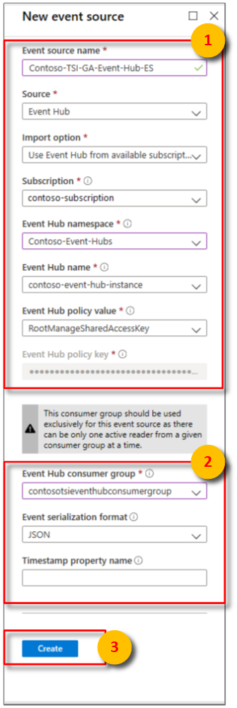 Subscription and event hub details