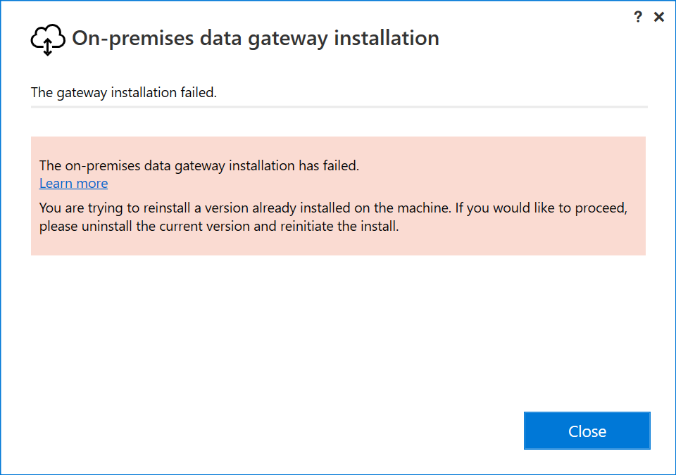 Screenshot of a gateway installation error.