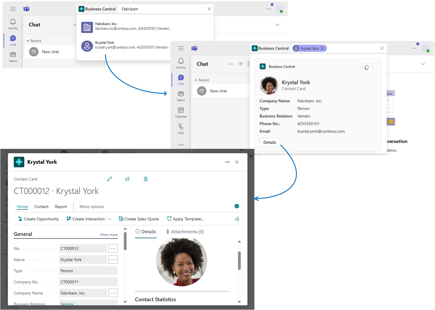 Look up Business Central contacts from Teams command box.
