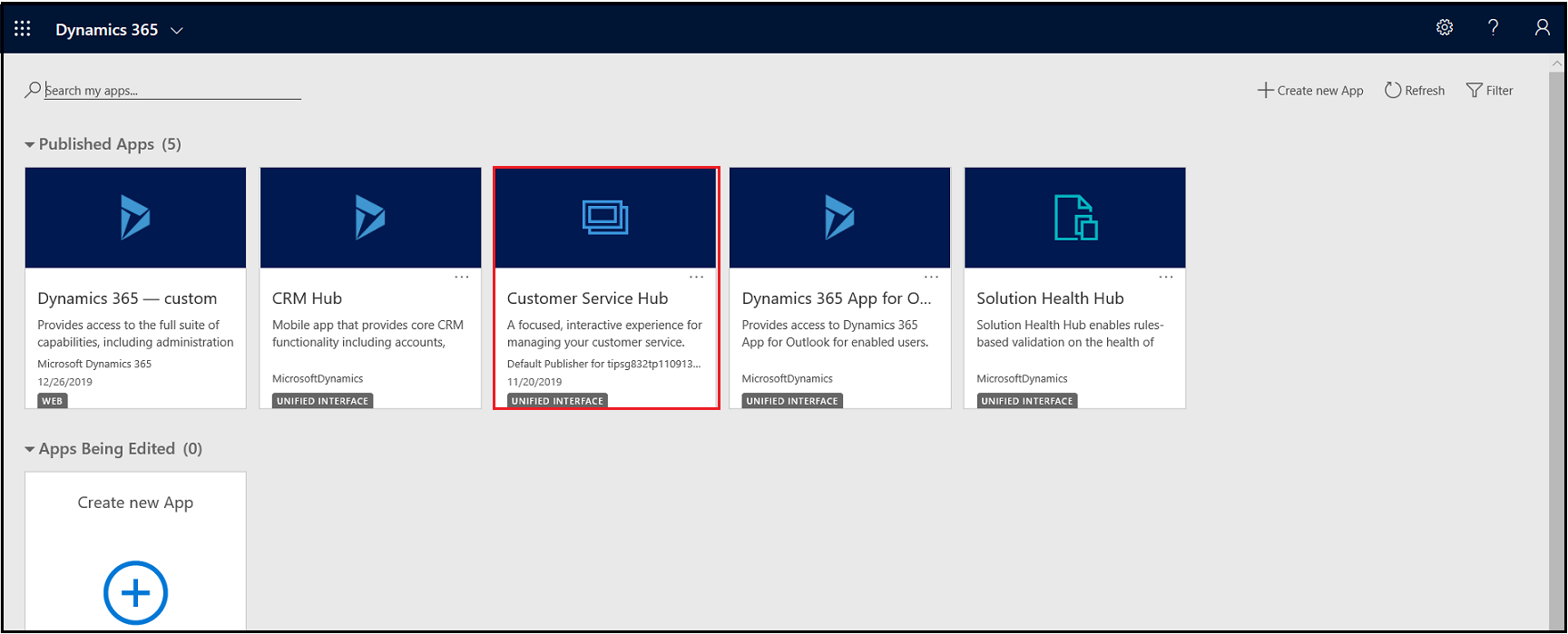 Open the Customer Service Hub Navigate to the application settings for Customer Service Hub.