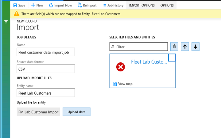 Screenshot of Import new record.