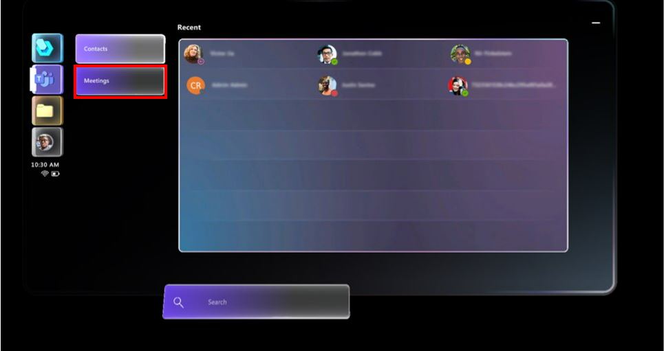 Screenshot highlighting Meetings button. Screenshot highlighting Meetings button.