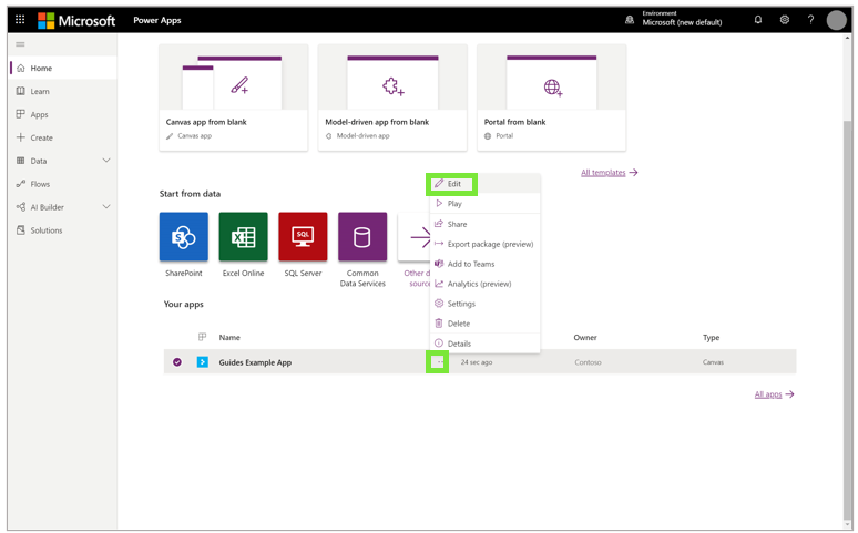 Screenshot that shows Edit being selected on the More Commands menu Screenshot that shows Edit being selected on the More Commands menu.