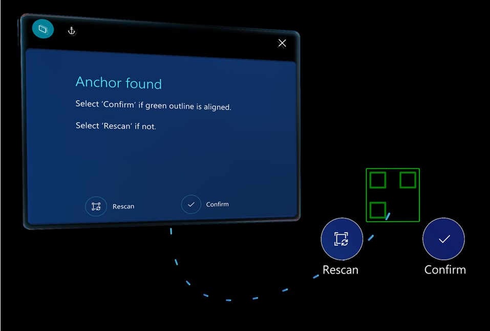 Confirm button on the QR Code Anchor Found page Confirm button on the QR Code Anchor Found page.
