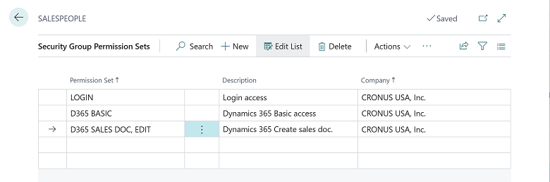 Shows new Security Group Permission Set page Shows new Security Group Permission Set page