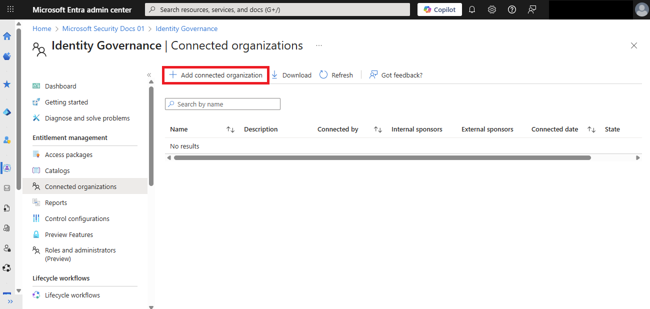 The "Add connected organization" button