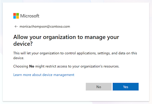 Screenshot showing the MDM enrollment window.