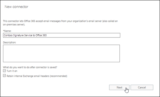 In the new connector wizard, provide a descriptive name for the connector.