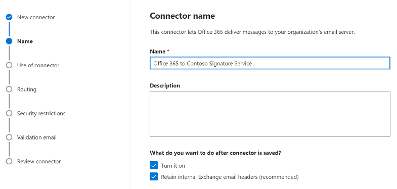 The screen on which you provide a name for the connector.