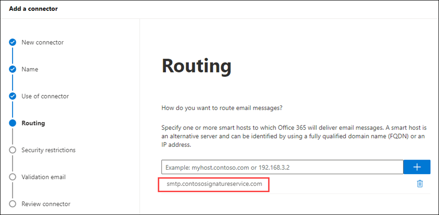 The screen displaying options that determine how the connectors route the email messages.