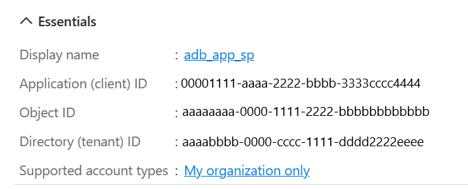 Screenshot showing where to find the tenant ID in the Azure portal.