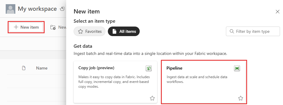Screenshot showing how to create a new pipeline.