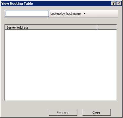 Screenshot showing the unpopulated View Routing Table dialog.