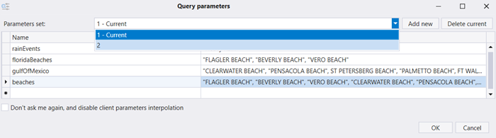 Screenshot of the list of parameter sets.