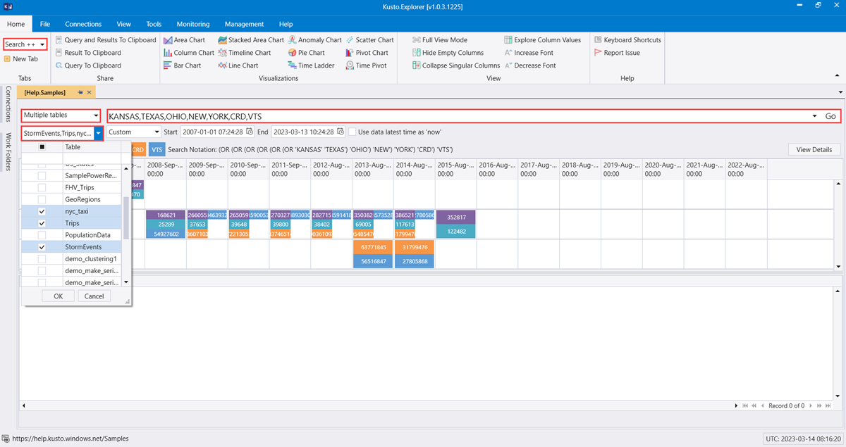 Screenshot of Search++ in Kusto Explorer.