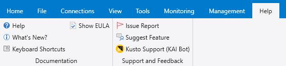 Screenshot of the Help tab that shows options for Documentation.