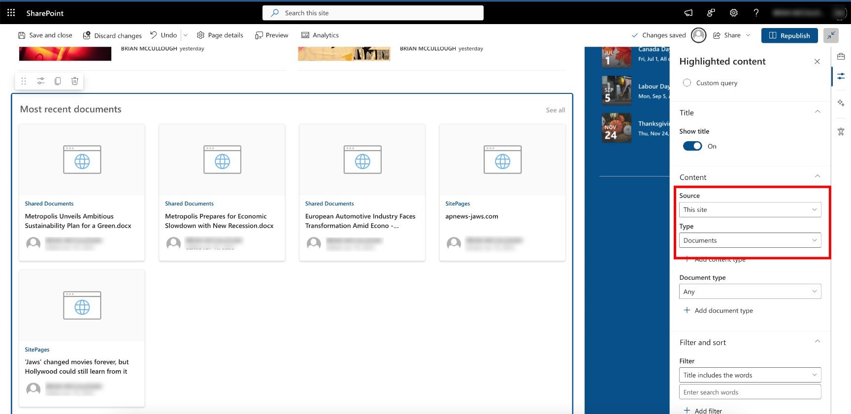 Link to a Document in Highlighted Content Web Part