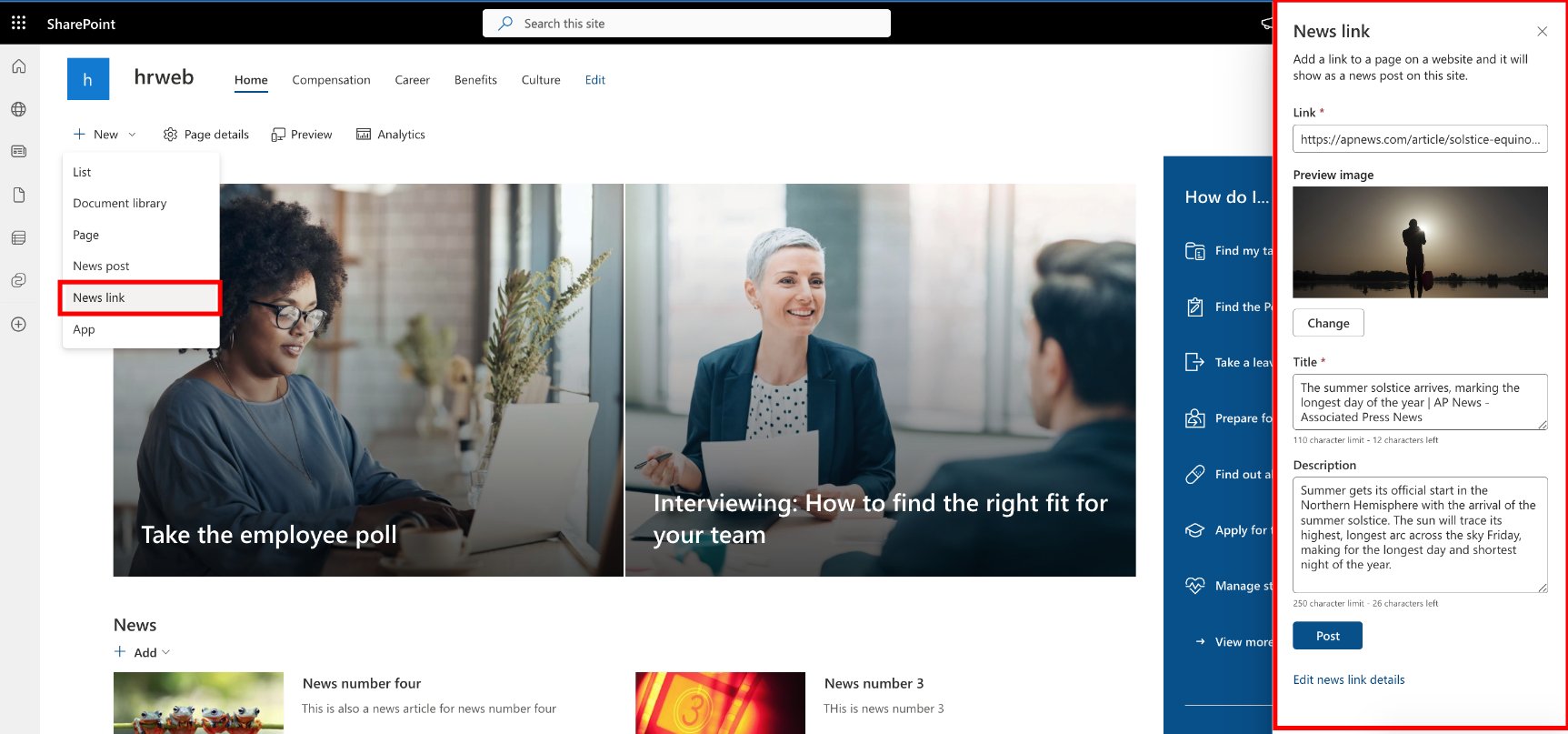 Creating a new News Link