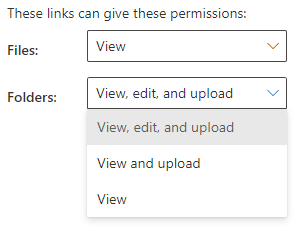 Screenshot of SharePoint organization-level Anyone link permissions settings.
