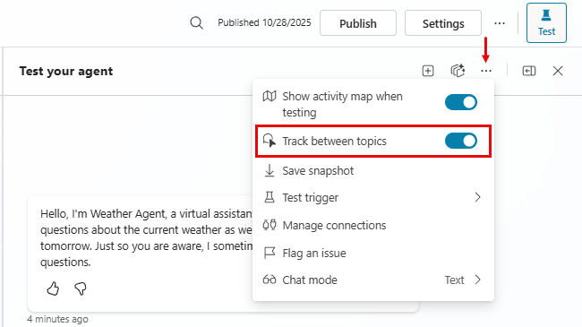 Screenshot of the option to track between topics.