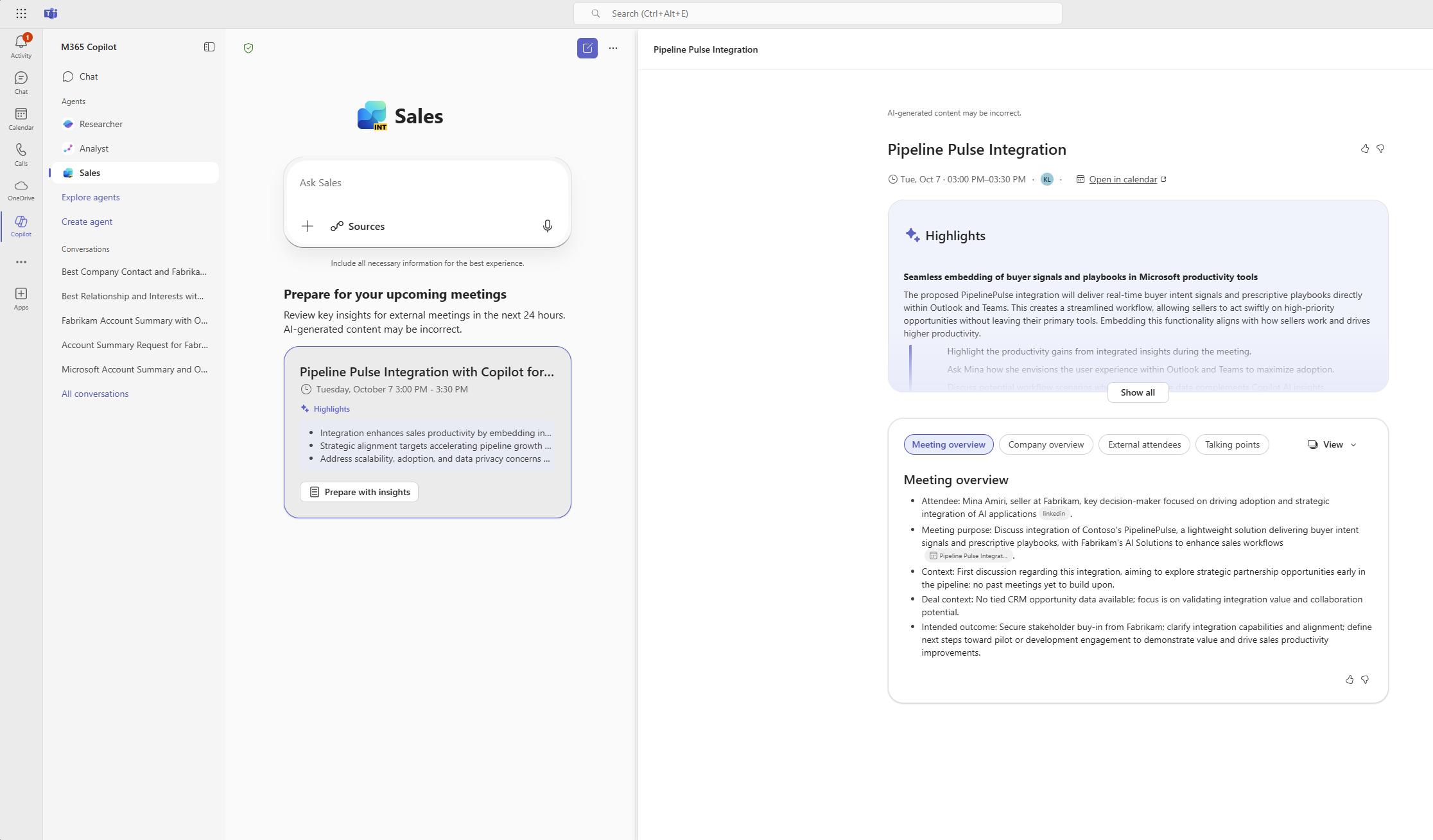 Screenshot of the full meeting preparation view.